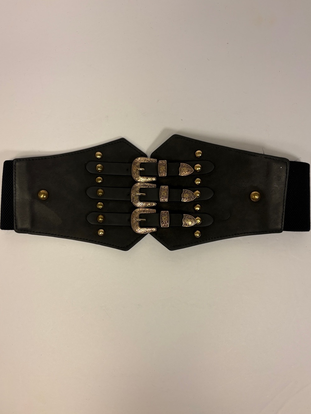 Women's Black Wide Corset Belt with Decorative Buckles